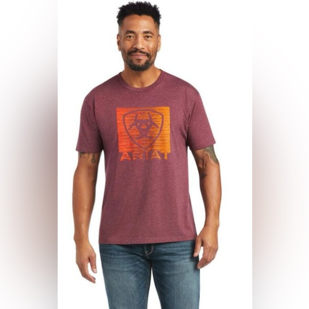 Ariat Gradient Crew Neck Graphic Tee Purple and Orange Cotton Blend Size XL